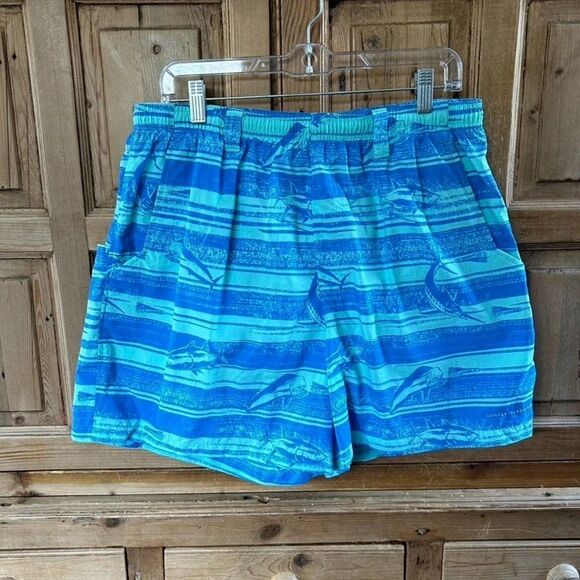 Men's Columbia Large Blue Swim Shorts Trunks Fish Ocean‎ Striped Board Short - Picture 1 of 11